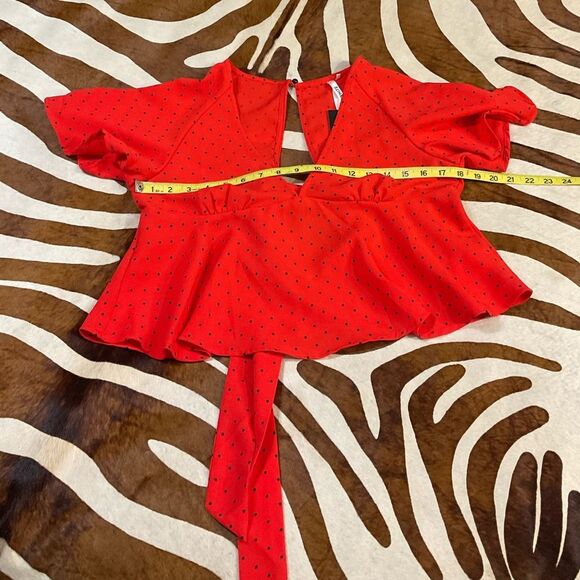 Nasty Gal Red & Black V-Neck Polka Dot Blouse Top✨✨ NWT Small - Picture 5 of 10